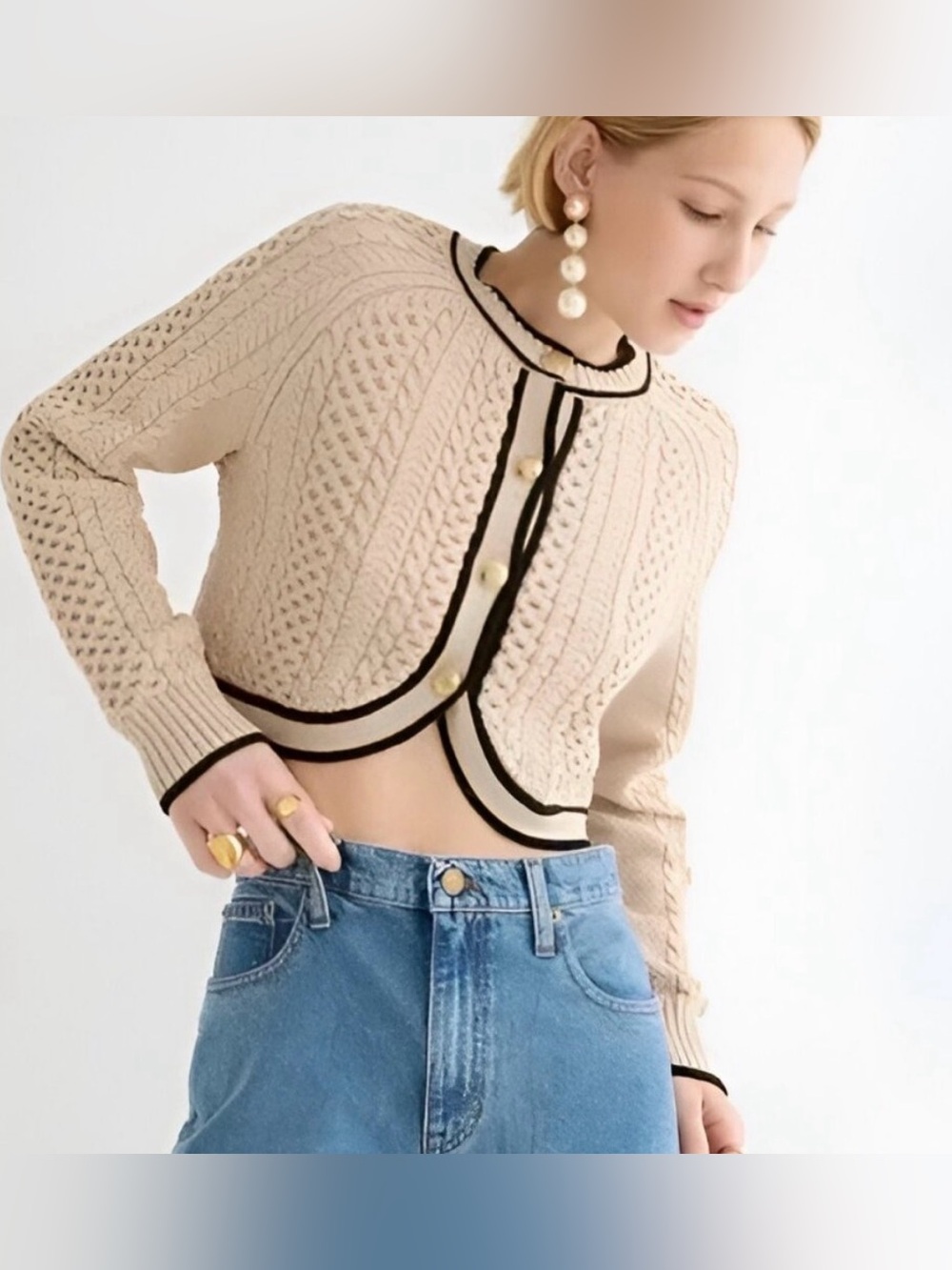 NWT new J.Crew Cropped Cable Knit Sweater Lady Jacket medium cotton blend